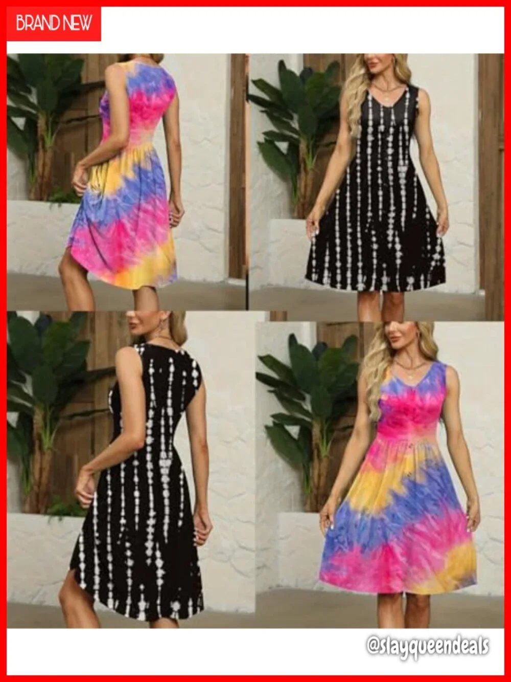Sleeveless Midi Sundress with Pockets Button Down Empire Waist V-Neck